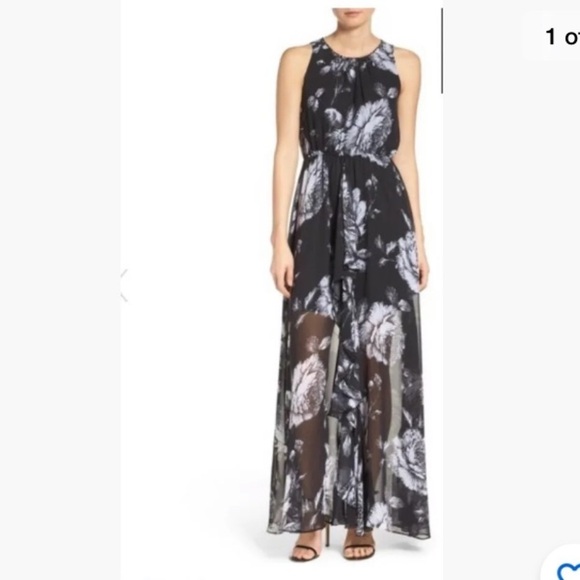 NWT Ali & Jay Ruffle Maxi Dress, Black Floral Sz M - Picture 1 of 5